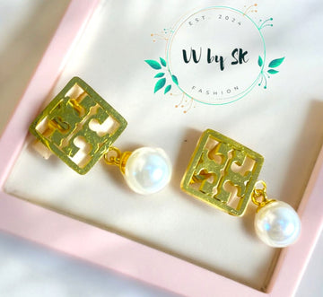 Gold Sunshine Earrings Tory Burch Square Pearl Fashion | VV-24-GSE-0106