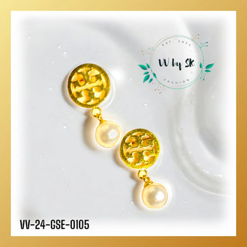 Gold Sunshine Earrings Tory Burch Round Pearl Fashion | VV-24-GSE-0105