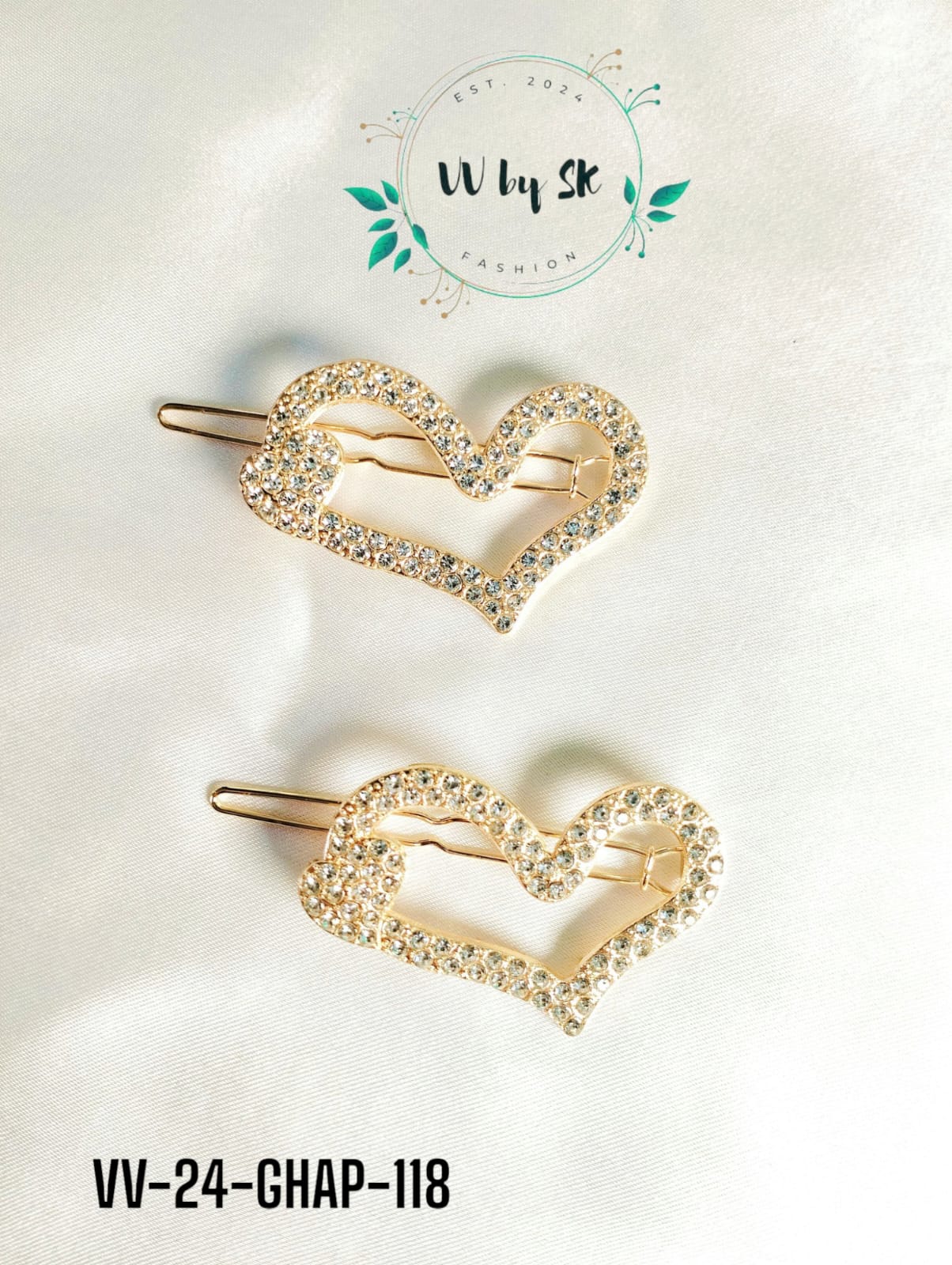 Glam Hair Accessories Golden Beads Heart Pins | VV-24-GHAP-118