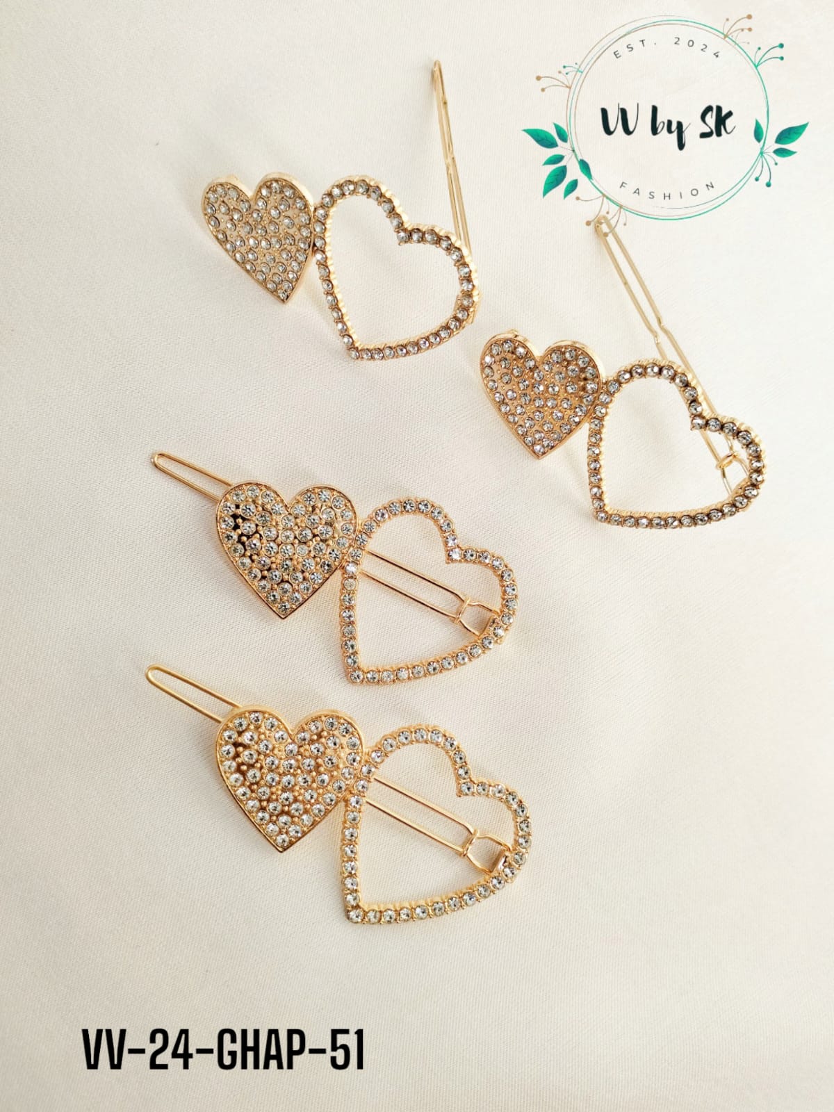 Glam Hair Accessories Golden Beads Heart Pins | VV-24-GHAP-51