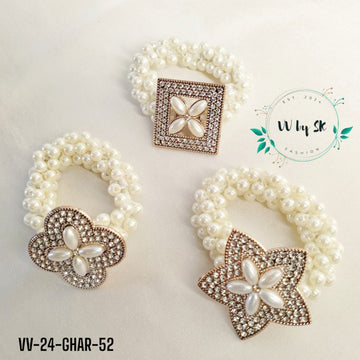 Glam Hair Accessories White Beads Ribbons | VV-24-GHAR-52