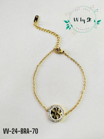 Tory Burch-Inspired Chain Bracelet with White Stones | VV-24-BRA-70