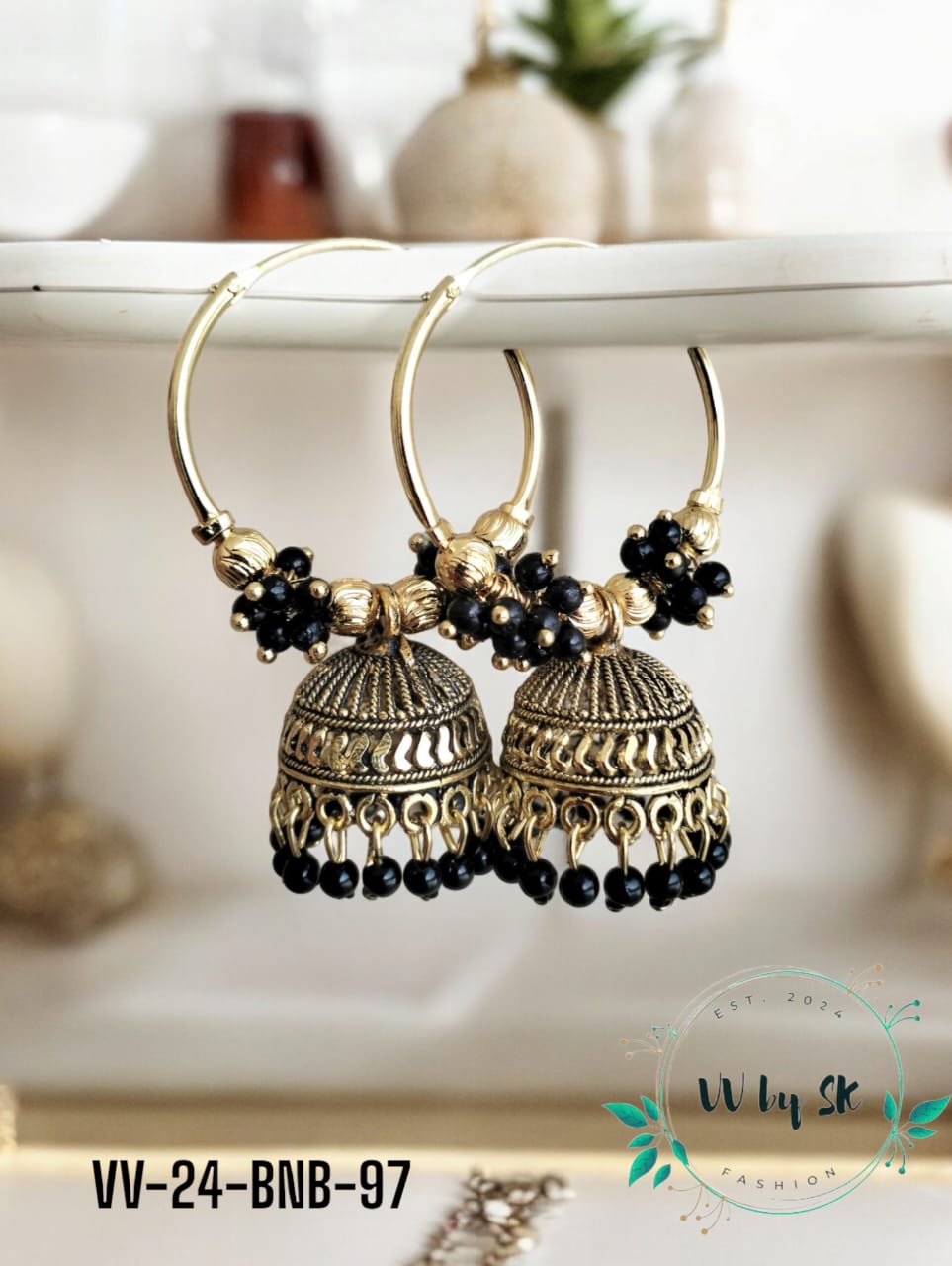 Beauty and Beads Black Jhumki| VV-24-BNB-97