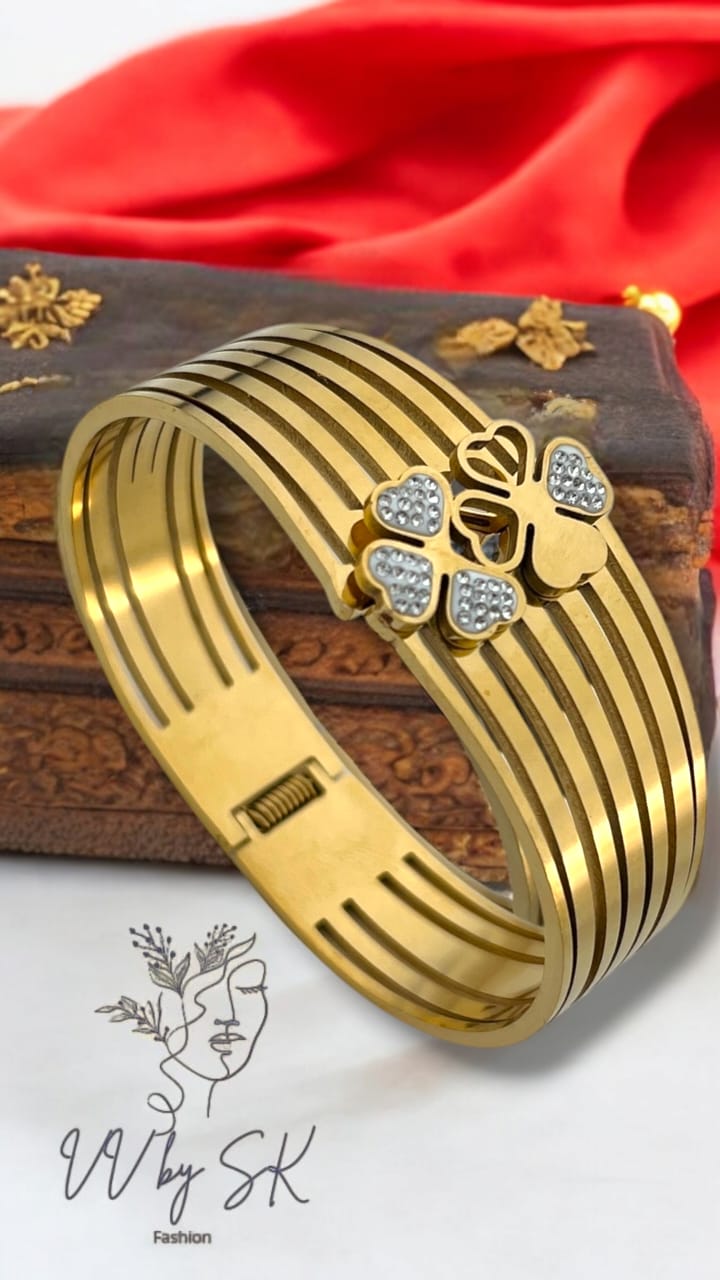 Heartfelt Golden Handcuff with Stones | VV-24-GSB-0022