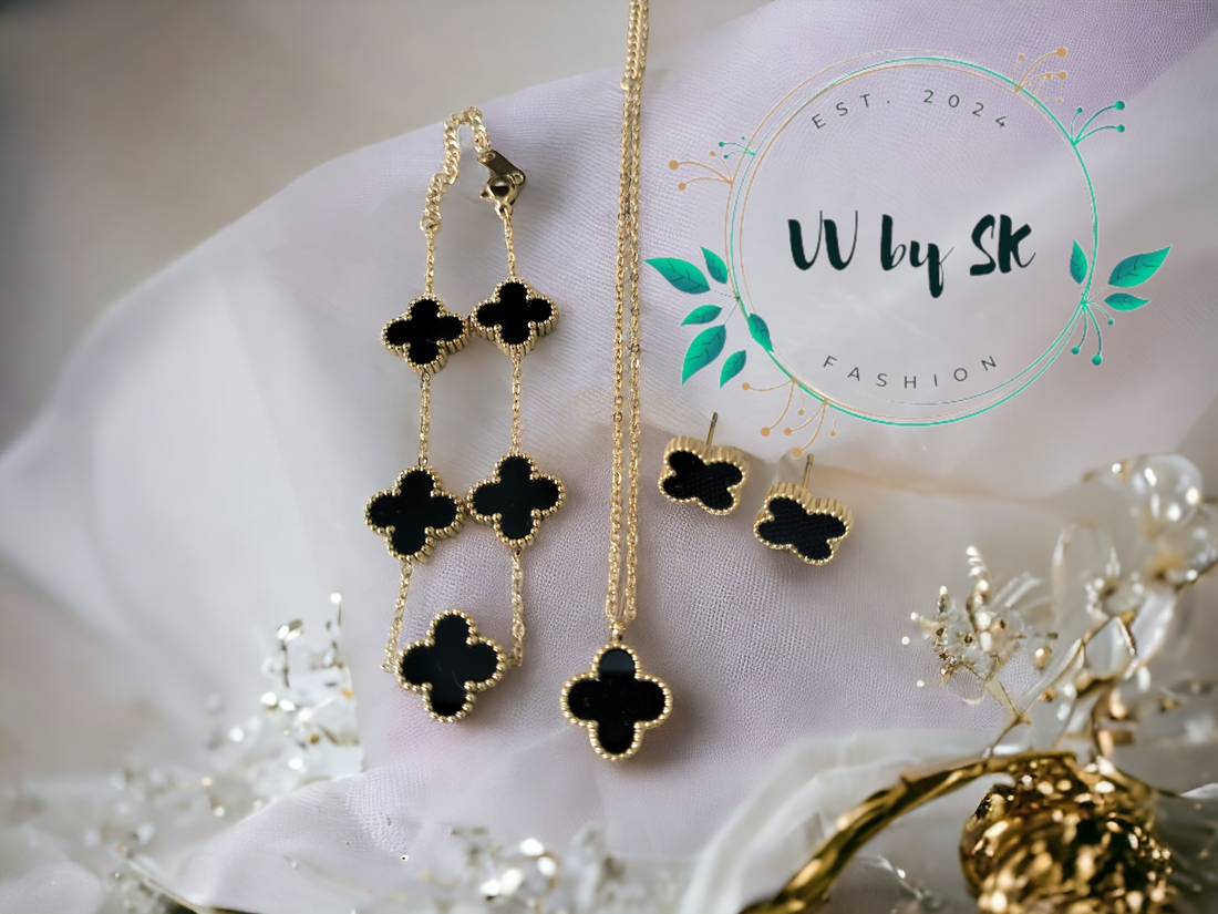 3 Piece Four Leaf Clover Necklace Set | VV-24-CBJS-88 |VV-24-CWJS-89