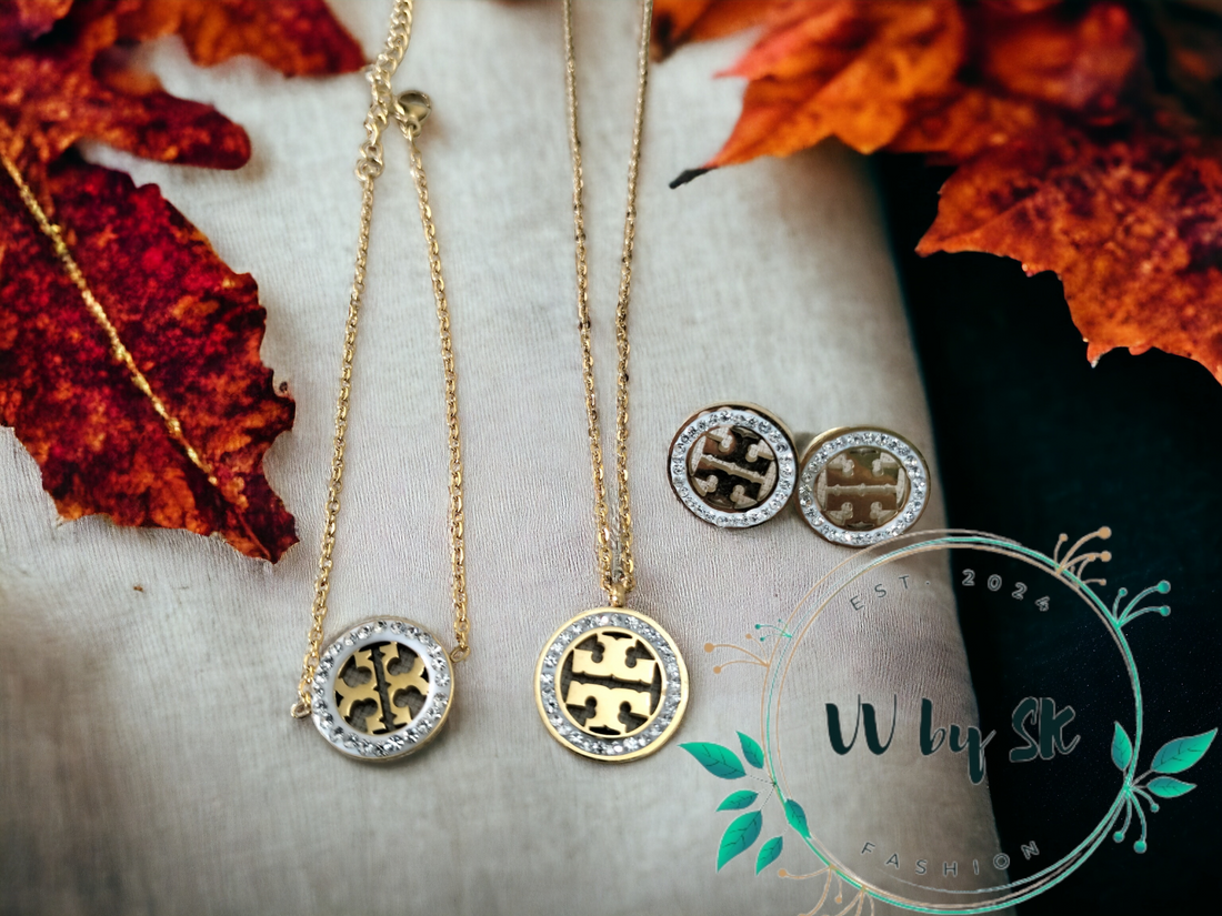 3-Piece Tory Burch-Inspired Necklace Set with White Stones Jewelry