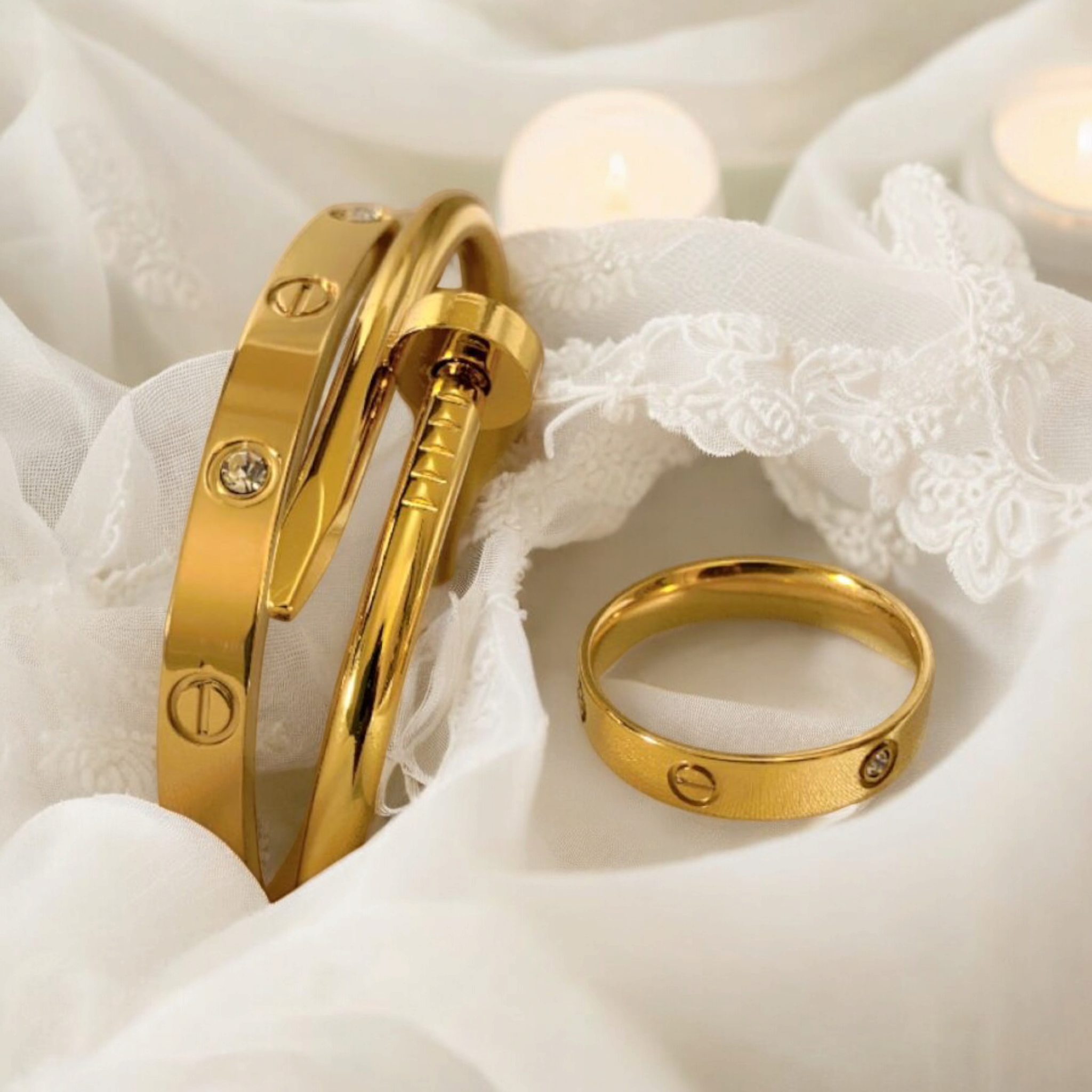 3-Piece Stack Bundle: Cartier Love, Nail Bangle, and Ring