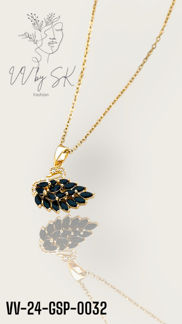 Golden and Black Swan Pendant with White Stones | VV-24-GSP-0032