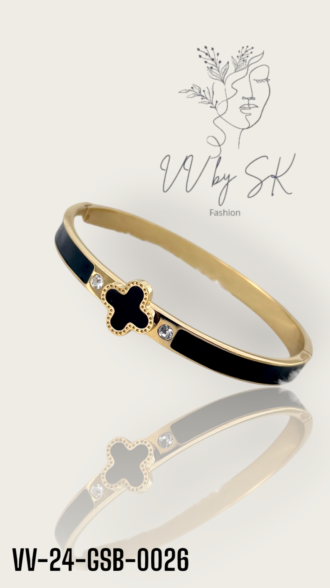 Black Clover Bangle with Stones | VV-24-GSB-0026