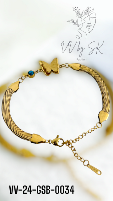 Golden Butterfly Bracelet with Green Stone | VV-24-GSB-0034