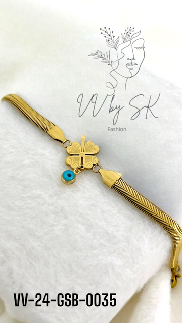 Golden Flower Bracelet with Stone | VV-24-GSB-0035