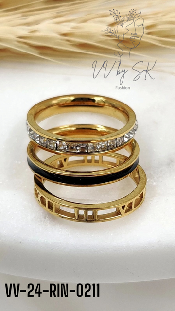 Trio Sparkling Ring Black and White Stones | VV-24-RIN-0211