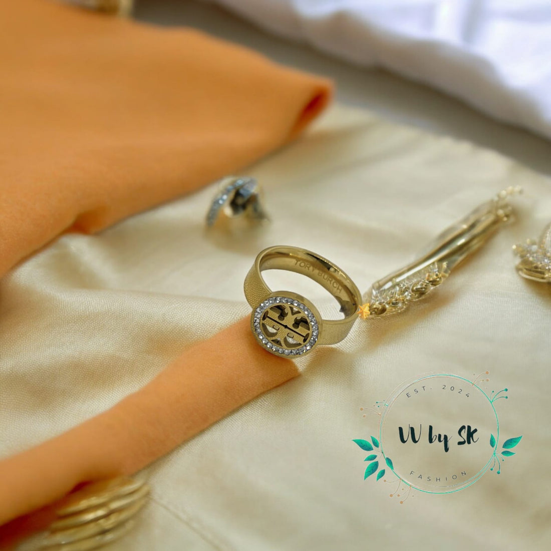 Tory Burch-Inspired Stainless Steel Ring with Stones | VV-24-RIN-0119