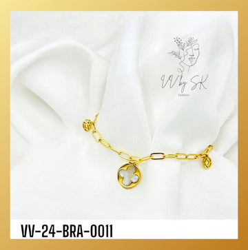 Gold Sunshine Bracelets 4 Leaf Clover Gold + White Adjustable  | VV-24-BRA-0011