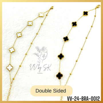 Gold Sunshine Bracelets Four Leaf Clover Double Sided (Black + White) | VV-24-BRA-0012
