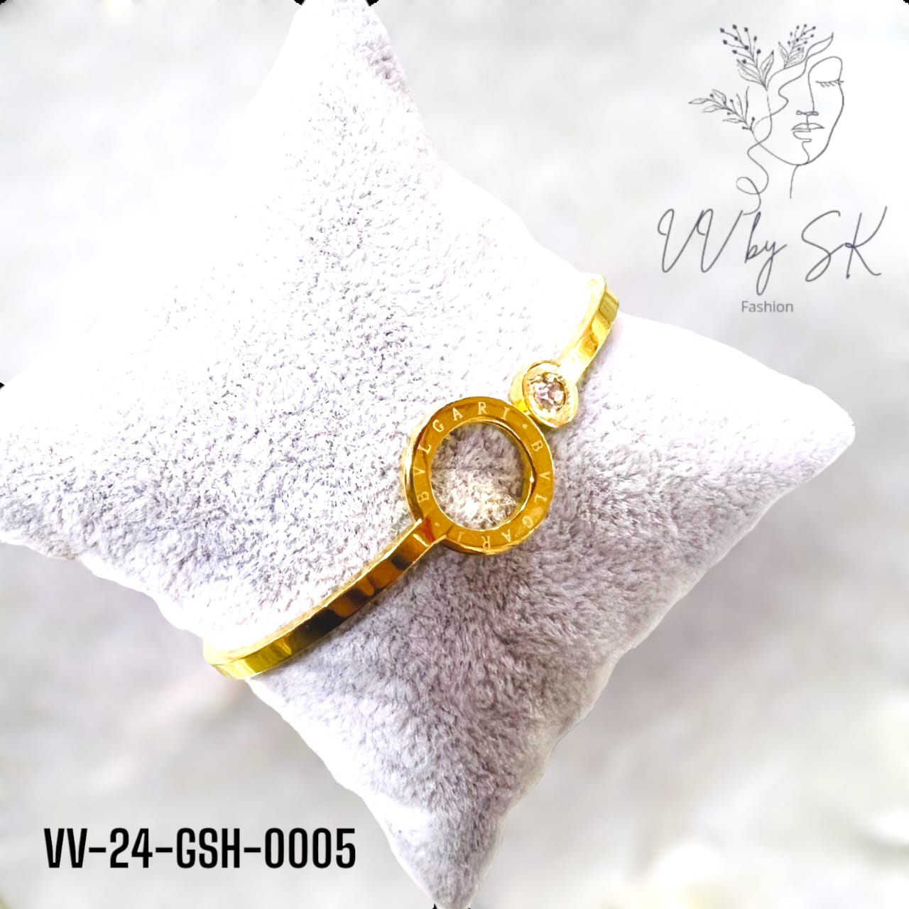 Gold Sunshine Handcuff with Single White Stone BVLGARI | VV-24-GSH-0005