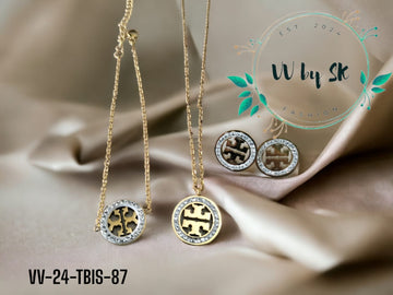 3-Piece Tory Burch-Inspired Necklace Set with White Stones Jewelry