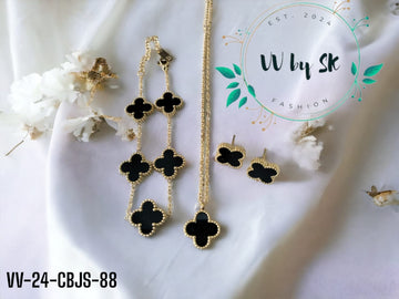 3 Piece Four Leaf Clover Necklace Set | VV-24-CBJS-88 |VV-24-CWJS-89