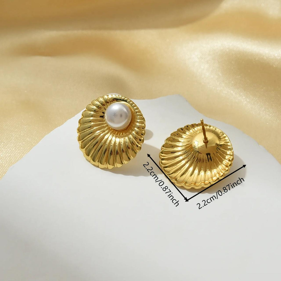 Golden Pearl Button Studs | VV-24-GSE-0118