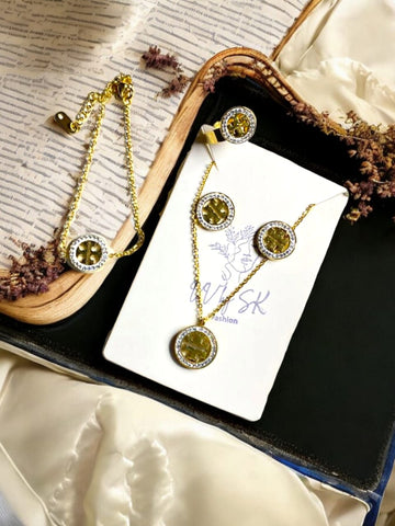 4-Piece Luxe Tory Burch-Inspired Necklace Set with White Stones