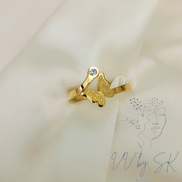 Golden Butterfly Ring with Single Stone | VV-24-RIN-0209